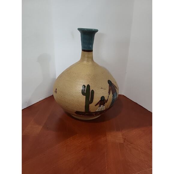 Vintage Vase Tonala Sandstone Mexican Folk Art 11"x8" Pottery Signed - Picture 6 of 10